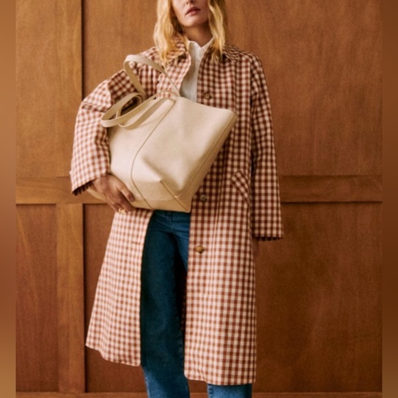 Sezane Clyde Coat Brown Gingham/ Ecru - Size 4 - Picture 2 of 6